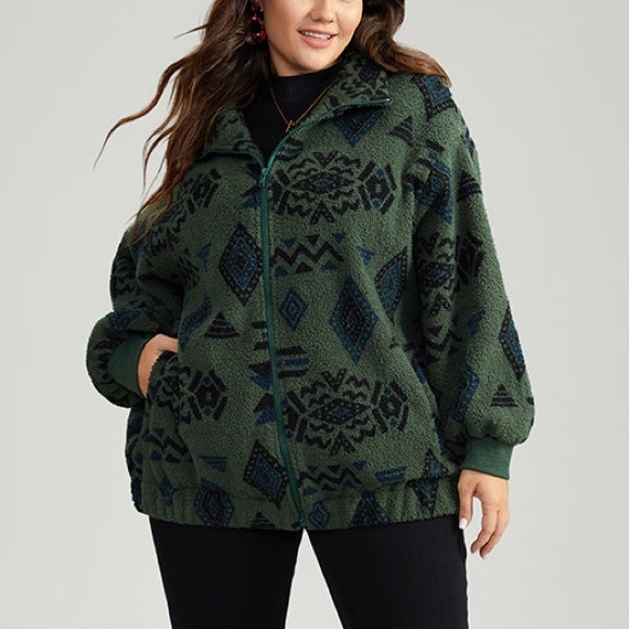 BloomChic Geometric Pocket Gathered Zipper Jacket Size 22-24 Womens - Picture 3 of 13